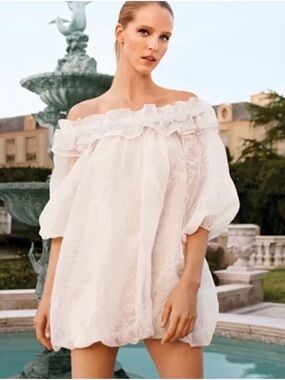 Cinq a Sept Nava Floral Embroidery Off The Shoulder Cocktail Mini Dress Sz 6 NWT